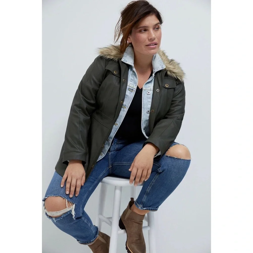 Anthropologie Kellie Faux Leather Fur Trim - NWT - SZ 6 - Picture 2 of 14